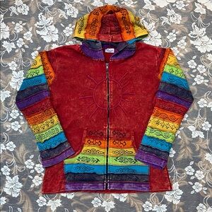 Multicolor Hooded Jacket Vintage fairycore sun patchwork Women hoodie Patchwork